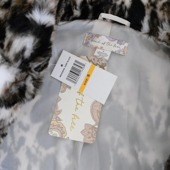 Band Of The Free Cream And Brown Animal Print Fake Fur Mob Wife Cropped Jacket S - Picture 11 of 11
